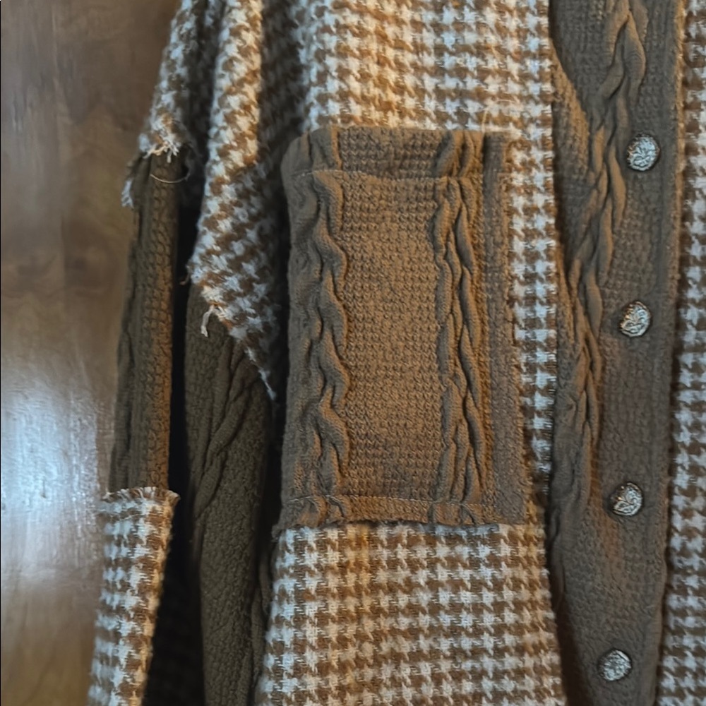 Pol Patchwork Button-Up Shirt - Brown And Cream - image 2